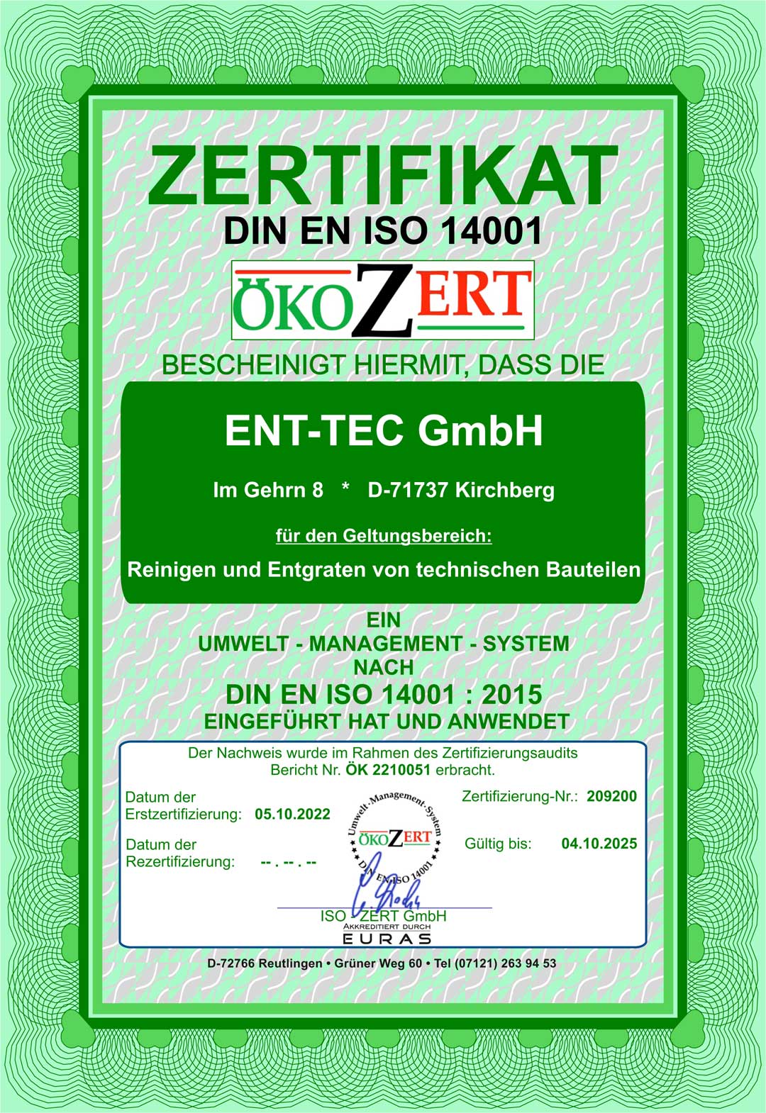 Zertifikat ISO14001